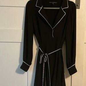 White House Black Market Black Long Sleeve Wrap Dress with White Piping
